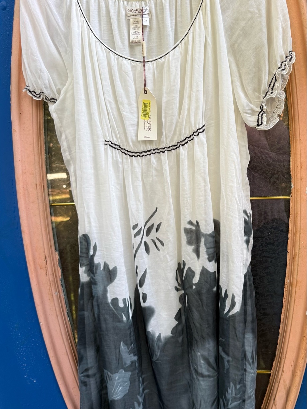 Boho White and Charcoal Floral Ombre Casual Dress